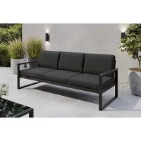 Margaret Hadas24 Gartensofa 3 Sitzer Outdoor Madera Lounge Couch Terrasse wetterfest Balkonmöbel Sitzbank mit Lehne, Gartenmöbel schwarz, graubraun