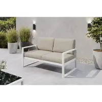 Margaret Hadas24 Gartensofa 2 Sitzer Outdoor Madera Lounge Couch Terrasse wetterfest Balkonmöbel Sitzbank mit Lehne, Gartenmöbel weiß, ecru