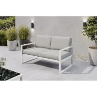Margaret Hadas24 Gartensofa 2 Sitzer Outdoor Madera Lounge Couch Terrasse wetterfest Balkonmöbel Sitzbank mit Lehne, Gartenmöbel weiß, hellgrau