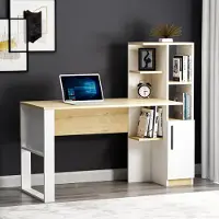 Homidea Tody Schreibtisch - Computer & Schreibtisch - Arbeitsplatz - Stauraum mit Tür und Ablagen im modernen Design für Home Office oder Kinderzimmer (Tody - Weiß/Eiche)