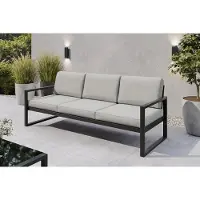 Margaret Hadas24 Gartensofa 3 Sitzer Outdoor Madera Lounge Couch Terrasse wetterfest Balkonmöbel Sitzbank mit Lehne, Gartenmöbel schwarz, hellgrau