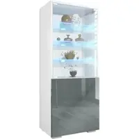 Vladon VITRINE Granada Grau Hochglanz
