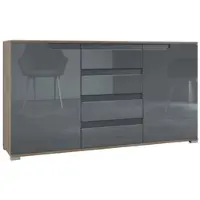 Vladon SIDEBOARD Sylt Grau Hochglanz / Anthrazit matt