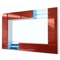 Vladon Wohnwand Mirage, Germany, Anbauwand mit Rückwand mit 2 Türen, 2 Klappen und 6 offenen Glasablagen, Weiß matt/Bordeaux Hochglanz, inkl. LED-Beleuchtung (262 x 183 x 39 cm)