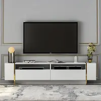 Homidea Angel TV-Lowboard TV-Schrank Wohnwand mit 2 Türen Modernes Design für Wohnzimmer (Weiß Hochglanz)