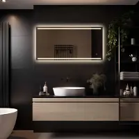 Megagoods LoXa Badspiegel Felix 120×70 cm – Direkt- & indirekte LED (oben/unten + Ambient), dimmbar, CCT, Antibeschlag, Touch