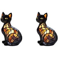 Melitt 2X Neue Katzenlampe Aus Buntglas, Katzen, Buntglasharz, 3D, Niedliche Tischlampe im Retro-Stil, Hochwertige LED-Tischleuchte für Zuhause und