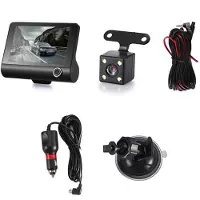 Melitt 4-Zoll-Auto-DVR-Dashcam, Dash-Kamera, HD-Bildschirm, 1080P, 3-Linsen-Videorecorder, Vorder-, Innen- und RüCkfahrkamera, Dashcam