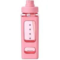 Wella Kawaii-Wasserflasche mit Strohhalm, 3D-Süßer Bär, Aufkleber, Gratis Quadratischer Trinkbecher Aus Kunststoff, Tragbares Trinkgeschirr, 700 Ml, Rosa