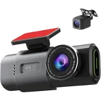 Tlily 4K Dashcam -Kamera-Recorder GPS Wifi 64G Parkplatz Doppelobjektiv mit 1080P Rückfahrkamera Nachtsicht Schwarz Box für Auto