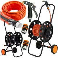Schmith Schlauchwagen Metal + Gartenschlauch 1/2 Zoll 25 mm Set | Messing Garten Spritze + Metal Kupplung STOP | Wasserschlauch Trommel Bewässerungssystem gartenbewässerung