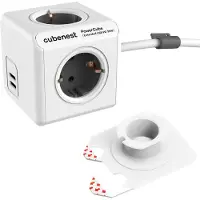 CubeNest PowerCube Extended USB PD 35W 2xUSB-C grau, 4x Steckdose, 1,5 m Kabel, Erdung, Überspannungsschutz, max 16A/250V2500W/50-60Hz - F type schuk