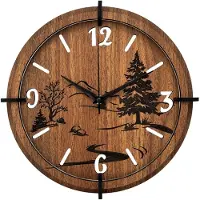 Sentop Wanduhr aus Holz mit Naturmotiv | Wenge-Walnuss Schwarze Hände 30 cm