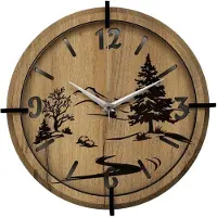 Sentop Wanduhr aus Holz mit Naturmotiv | Gold Eiche Silberne Hände 40 cm
