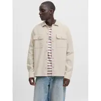 Jack & Jones Langarmhemd "JJECHARGE OVERSHIRT LS NOOS", Herren, Gr. XL, N-Gr, gelb (moonbeam), Web, Obermaterial: 60% Baumwolle, 40% Polyester, unifarben, relaxed fit, Hemden Langarmhemd