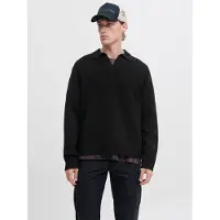 Jack & Jones Strickpullover "JCOCOVER KNIT SPLIT NECK POLO", Herren, Gr. XXL, schwarz, Strick, Obermaterial: 60% Polyester, 40% Baumwolle, unifarben, relaxed fit normal, Pullover Strickpullover