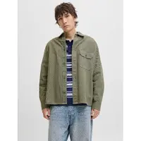 Jack & Jones Langarmhemd "JJEDOVER OVERSHIRT LS SN", Herren, Gr. S, N-Gr, dusty olive, Web, Obermaterial: 100% Baumwolle, unifarben, weit, Hemden Langarmhemd