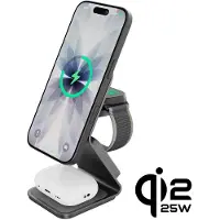 CubeNest Magnetisches kabelloses Ladegerät Qi 2.2 SQ314, MagSafe-kompatibel, Gesamtleistung 35 W, für iPhone, Apple Watch, AirPods – Grau