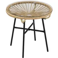 STILVORA Beistelltisch PE-Rattan Beige mit Glasplatte 50x50x50 cm, pflegeleicht