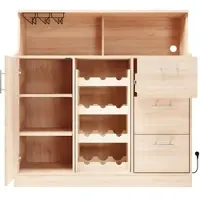 MODFU Sideboard MDF Natur/Weiß 120x40x121 cm mit Weinregal, LED, Steckdose und verstellbaren Einlegeböden