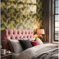 Living Walls Vliestapete "Vibes & Styles Isabelle – Golden Canopy Vliestapete" glänzend leicht strukturiert Großflächiges Blattdesign mit feiner Struktur und Glanzeffekt