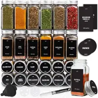 Deco Haus 24er -Set Gewürzgläser mit Schraubkappe - Verschiedene Streuer-Aufsätze, Trichter, Bürste, Etiketten & Kreidestift - 120 ml, 10,5 x 4,3cm -