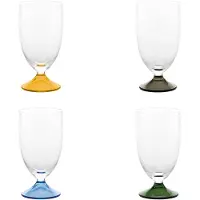 Zafferano Maestro Gläser-Set, 4-teilig, mundgeblasen, venezianisches Design, stielos, verschiedene Farben: Grau, Goldgelb, Grün und Hellblau.