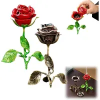 OIMG (Red+bronze, 1Set) Vintage Rosen Räucherbrenner, rosenförmiger Räucherstäbchenhalter, Metall