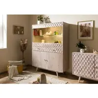 MASSIVMOEBEL24.DE Highboard Akazie 120x42x160 weiß lackiert MOSAYK #215