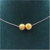 Bijoux Steine und Mineralien. Halskette mit 2 Perlen Jaspis gelb violett 8 mm. Kette aus Edelstahl Halskette für Frauen, Männer. Personalisierte Größe