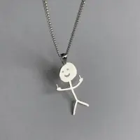 MaxPower (Silber) Mode Hip Hop Lustige Doodle Anhänger Halskette Für Mann Frau Stickman Mittelfinger Rock Punk