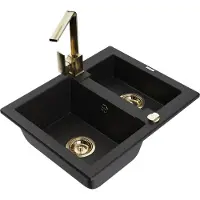 Mexen Carlos 1,5-Becken-Granitspüle mit Mischbatterie Rita, Schwarz - 6518-77-670300-50