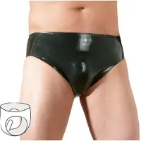 Late X Latex Herren-Slip mit innenliegendem Penis-Analdildo (schwarz) - M