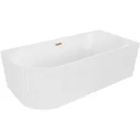 Mexen Gia freistehende Eck-Badewanne geriffelt rechts 170 x 80 cm, weiß matt, Überlauf gebürstetes Kupfer - 52701708001P-65
