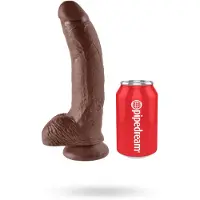 King Cock 9 - großer Saugnapf-Dildo mit Hoden (23cm) - braun