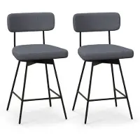 Helloshop26 Drehbare Barhocker - - Set von 2 - Gepolsterter Komfort - Zeitgenössisches Design - Grau