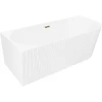 Mexen Silo freistehende Eckbadewanne links geriffelt 150 x 75 cm, weiß, Überlauf gold - 52891507500L-50