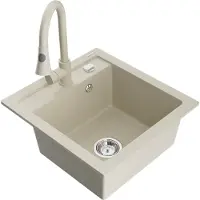 Mexen Vito 1-Becken-Granit-Spüle mit Mischbatterie Elia, Beige - 6503-69-670101-69