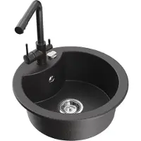 Mexen Diego 1-Becken-Granit-Spüle mit Mischbatterie Duero, Schwarz gesprenkelt - 6512-76-671600-76