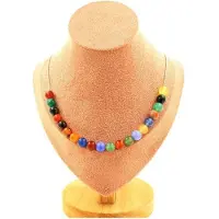 Bijoux Steine und Mineralien. Halskette mit 20 bunten Achatperlen 8 mm. Kette aus Edelstahl, Halskette für Frauen und Männer. Personalisierte Größe.