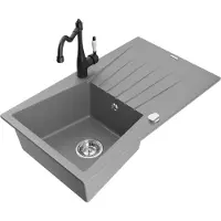 Mexen Cesar 1 Becken-Granitspüle mit Abtropffläche und Mischbatterie Carla, Grau - 6514-71-670700-70
