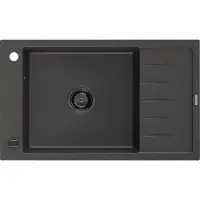 Mexen Elias Granitspüle mit einem Becken und einer Abtropffläche 795 x 480 mm, Schwarz gesprenkelt, Siphon Schwarz - 6511791005-