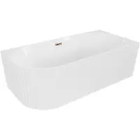 Mexen Gia freistehende Eckbadewanne geriffelt rechts 150 x 75 cm, weiß glänzend, Überlauf Roségold - 52701507500P-60