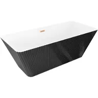 Mexen Tava freistehende, geriffelte Badewanne 170 x 75 cm, weiß/schwarz, Überlauf gebürstetes Kupfer - 52851707575-65