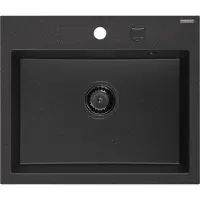 Mexen Oscar Granitspüle 1-becken 580 x 490 mm, schwarz/silber metallic, schwarzer Siphon - 6519581000-73-B