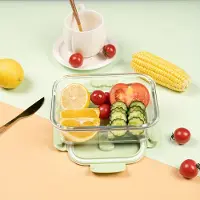 MaxPower 2er-Set Bento-Boxen aus Glas, grüner Deckel, 1040 ml, lang