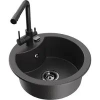 Mexen Diego 1-Becken-Granit-Spüle mit Mischbatterie Duero, Schwarz gesprenkelt - 6512-76-671600-70-B