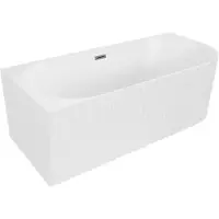 Mexen Gia freistehende Eckbadewanne links geriffelt 150 x 75 cm, weiß matt, Überlauf Gun Metal - 52701507501L-95
