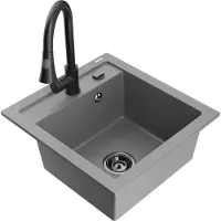 Mexen Vito 1-Becken-Granit-Spüle mit Mischbatterie Elia, Grau - 6503-71-670101-70-B