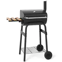 Helloshop26 Holzkohlegrill - - Tragbar 60/84,5x49x110,5 cm - Klappbarer Seitentisch - Thermostat - Räder